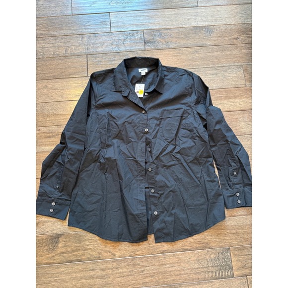 J.Crew Tops - J.Crew Button Down Shirt Womens PXL Black Cotton Poplin Long Sleeve AL530